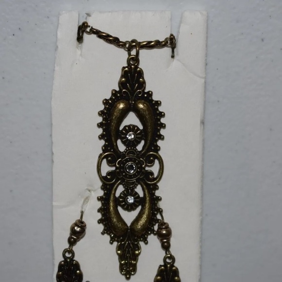 Vintage Old Gold Brown Looking Necklace With Matching Earrings Pretty - Picture 4 of 12